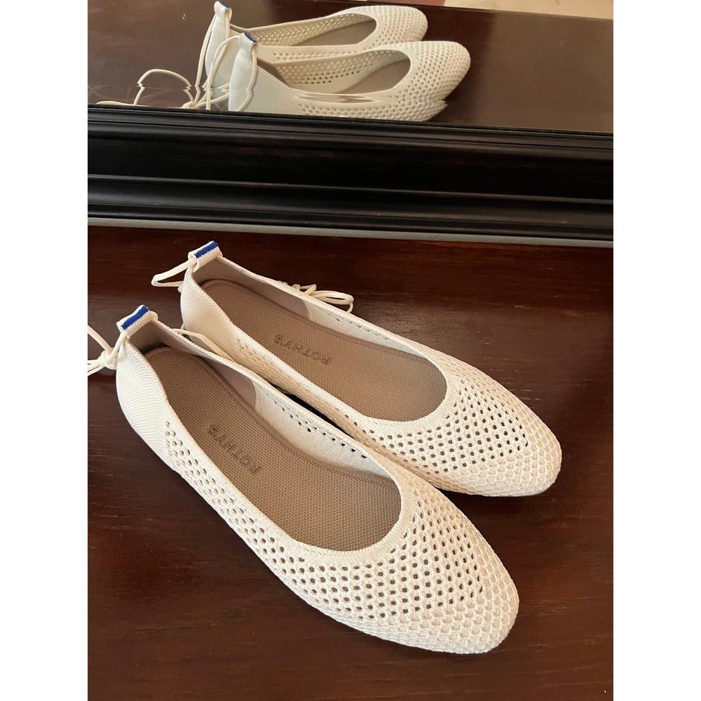 Rothy's Ballet Flats Women 10.5 Vanilla The Wrap Ankle Tie Sustainable Knit Shoe - Picture 3 of 6